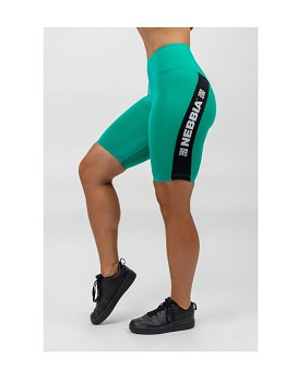 High Waisted Biker Shorts Iconic Woman Green - NEBBIA