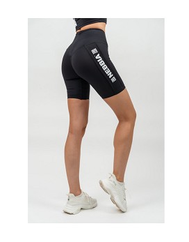 High Waisted Biker Shorts Iconic Woman Black - NEBBIA