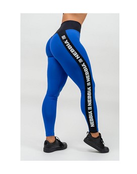 High Waisted Side Stripe Leggings Iconic Woman Blue - NEBBIA