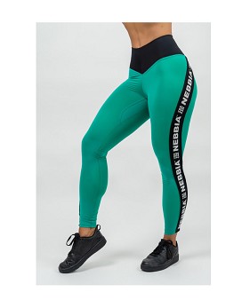 High Waisted Side Stripe Leggings Iconic Woman Green - NEBBIA