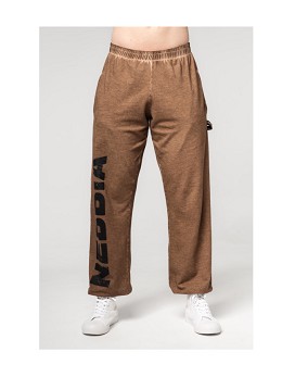 Washed-off Gym Sweatpants Baggy Style Gym Bro Man Light Brown - NEBBIA