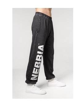 Washed-off Gym Sweatpants Baggy Style Gym Bro Man Black - NEBBIA