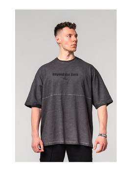 Washed-off Oversized Heavyweight Cotton T-shirt No Shortcuts Man Black - NEBBIA