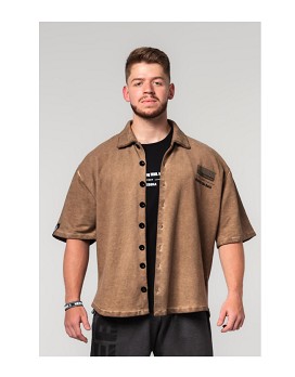 Washed-off Oversized Shirt 90s Throwback Man Light Brown - NEBBIA