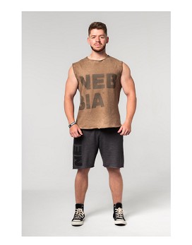 Washed-off Tank Top Beastin' Man Light Brown - NEBBIA