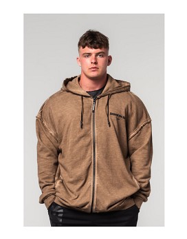 Washed-off Zip Up Hoodie Gym Bro Man Light Brown - NEBBIA