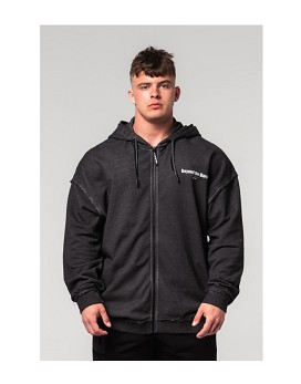 Washed-off Zip Up Hoodie Gym Bro Man Black - NEBBIA